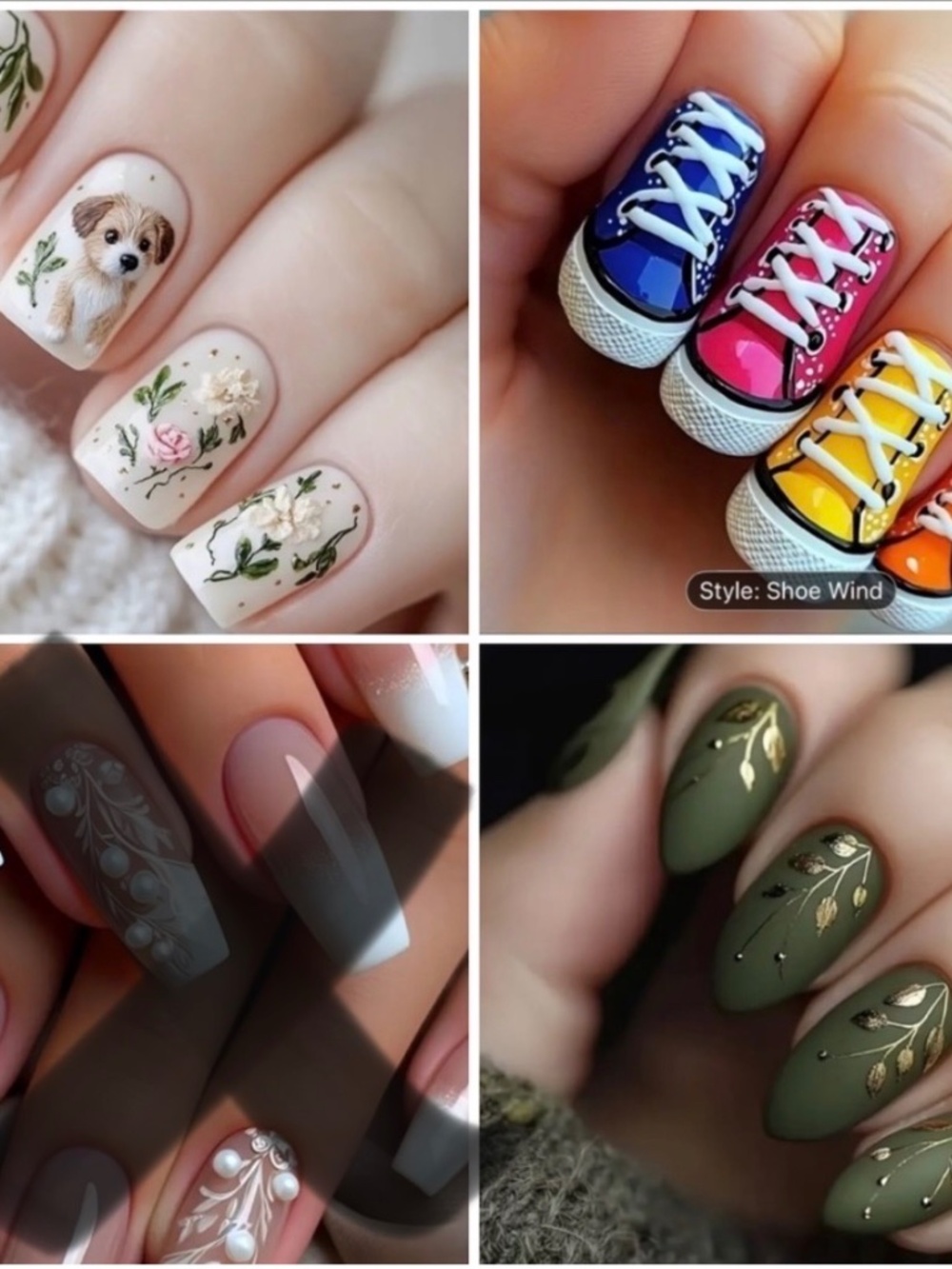 Stylish Nail Art Set with Floral and Sneaker Designs PICK ONE